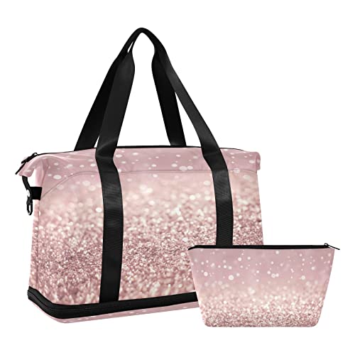 Blueangle Rose Gold Glitter Texture Travel Duffel Bag, Waterproof Sports Tote Gym Bag With Shoes Compartment, Shoulder Weekender Overnight Bag For Women Men（599） #TOP27