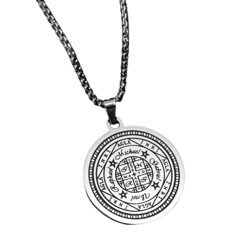 Collier pendentif croix homme talisman rune d'ange en acier