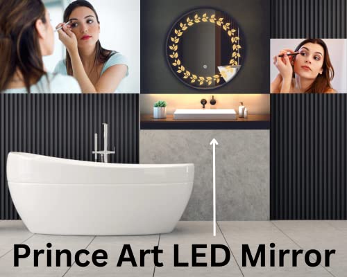 Image of LED Mirror Glass Bathroom Wall - Decorative Led Mirror with Touch Sensor Lights Cabinet Vanity Wall Design Darpan Full Length for Home (21x21 Inch Round DH12)