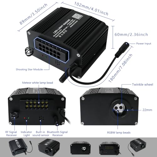 Image of AKEPO 12W Twinkle Shooting Star 2-in-1 Fiber Optic Light Engine Replacement, RGBW Bluetooth APP Control + Music Sync + 28-Key Remote Control for Car Home Starlight Headliner