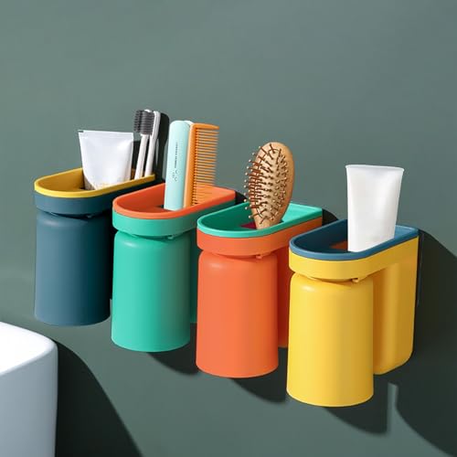 CRITIVE-SHOP Lot de 4 Porte Brosse à Dents Mural avec Gobelets, Support Brosse a Dent pour Salle...