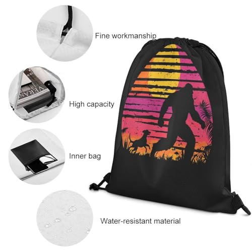 Waterproof Full Moon Sasquatch Black Pull String Sport Bags, Large Capacity Drawstring Backpack, Gym Bag for Swim Beach Travel Hiking4