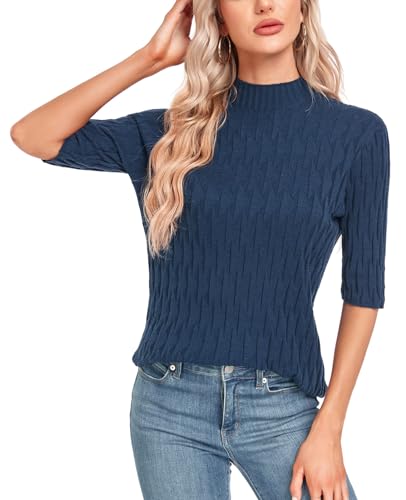 Image of MINTLIMIT Womens Turtleneck Sweaters Short Sleeve 2024 Fall Winter Casual Texture Shirt Blouse Knit Pullover Sweater
