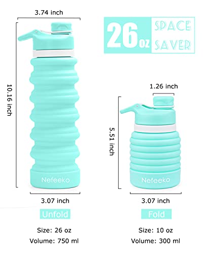 Nefeeko Collapsible Water Bottle, 26Oz Silicone Foldable Water Bottles Leakproof Bpa Free Travel Water Bottles With Carabiner, Portable Sport Water Bottles For Camping,Hiking Outdoor Indoor Sport #TOP1