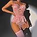 Plus Size Lingerie for Curvy Women Tummy Control Crisscross Lace Up Hollow Out Nightgowns with Grater Fashion Funny Bodysuits,Pink,X-Large
