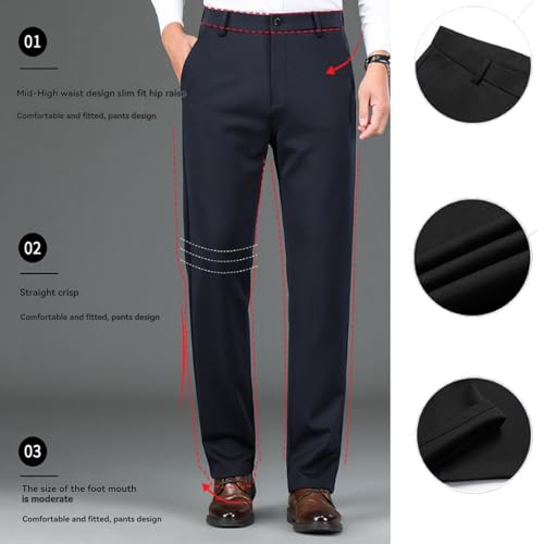 Calormas Mens Pants, Timelessflex - Men's High Stretch Straight Fit Pants, Timelessflex Mens Pants, Casual Suit Pants4