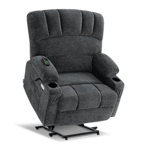 MCombo Oversized Power Lift Recliner Chair for Elderly, Lift Chair with Heat and Massage, Lift Recliner for Big and Tall, Cup Holders, USB & Type C Ports, Fabric R7092 (Dark Grey, Oversize)
