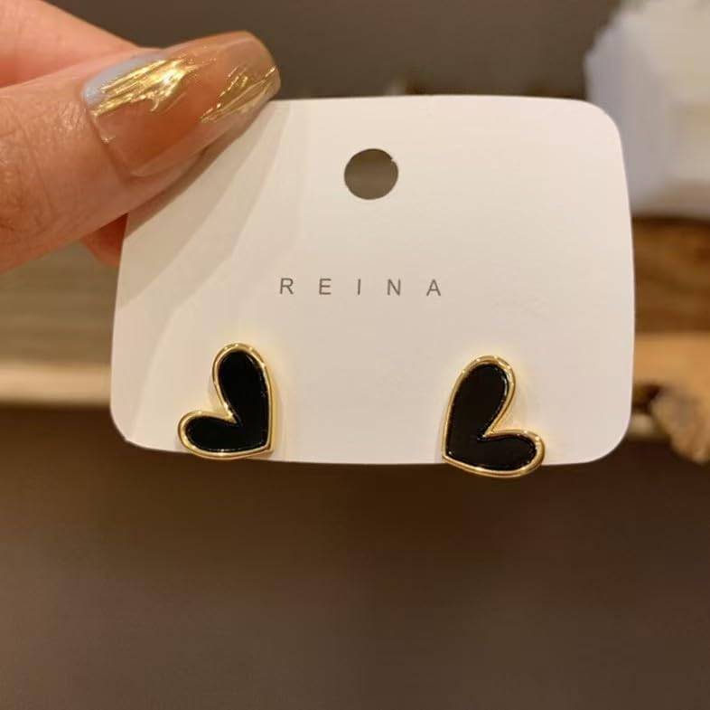 Red Enamel Heart Stud Earrings for Women - 1.2cm Gold Plated Small Heart Earrings with Glossy Enamel, Dainty Valentine's Day Jewelry Gift for Daily Wear, Dating, Party and Holiday Accessories - Image 4