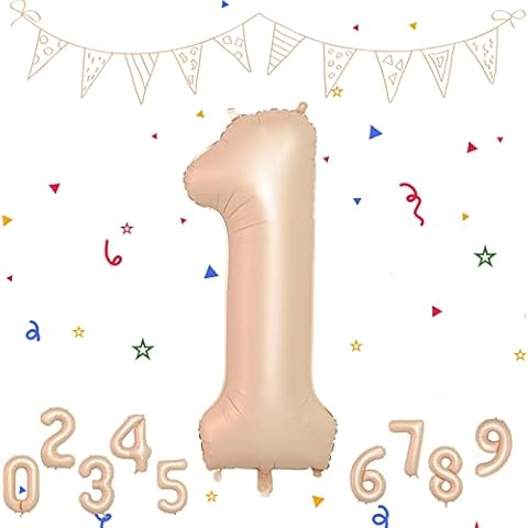Caramel 1 Balloons, Number 1 Balloons, 40 Inch 1st Birthday Balloons Helium Digital Balloon for Boys Girls First Birthday Party Anniversary Decorations Nude Ballons Neutral Balloon Caramel 1 Cover