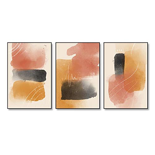 Affiche murale pour salon chambre grand format triptyque abstrait jaune noir sur toile 60x80cm