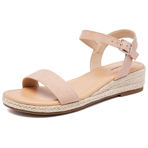 Ataiwee Sandales à talon compensé à plateforme pour femmes,Sandales Espadrilles Habillées d'Été à Bride de Cheville et Bout Ouvert,Tan,43 EU,2507001