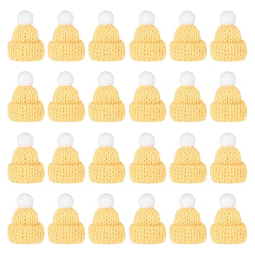 PATIKIL 24Pcs Mini Christmas Knit Hats Miniature Doll Hat, Goose Yellow