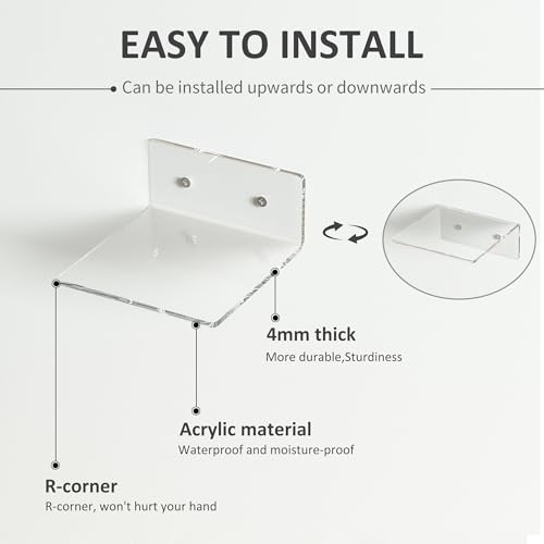 Image of 6 Inches Clear Small Wall Shelves, Acrylic Floating Shelf for Small Space, Acrylic Display Ledges for Funko Pop Figures, Home Decor, Plants, Smart Speaker, Digital Clock, 4 Pack