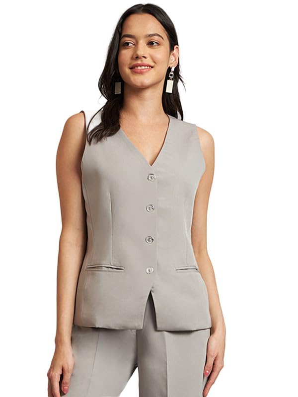 brinns Women’s Solid V-Neck Sleeveless Polyester Waistcoat-picture-14
