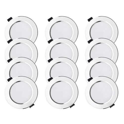 Hohota 12PCS LED Downlight 110V/220V Recessed Ceiling Lamp 5W 9W 12W 15W Three-Color Led Spotlight(220V,Warm WHITE-12PCS_5W)