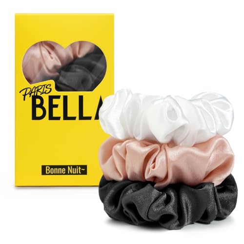 PARISBELLA Silky Satin Scrunchies For Women, Satin Hair Ties for Thick and Thin Hair, Black White and Pink, Pack of 3