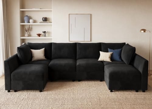 Image of HONBAY Modular U Shaped Sectional Sofa with Storage,Black