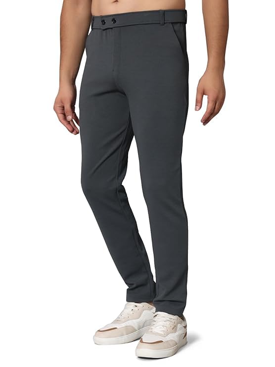 Image of Mehrang Men's Slim Fit Formal Trousers, Black, Regular Waist with Side Pockets