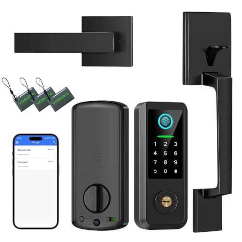 Image of Fingerprint Smart Door Lock with Handle Set, Keyless Entry Door Lock with Keypad,5-in-1 Deadbolt,Bluetooth Deadbolt with Auto Lock,Black