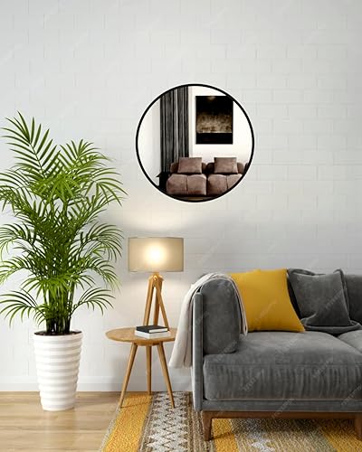 Image of Ali.G.I Round Mirror for Bathroom, Dressing Room, Black Frame Mirror for Bedroom, Living Room or Entryway Decorative Mirror. (Black, 16 inch)
