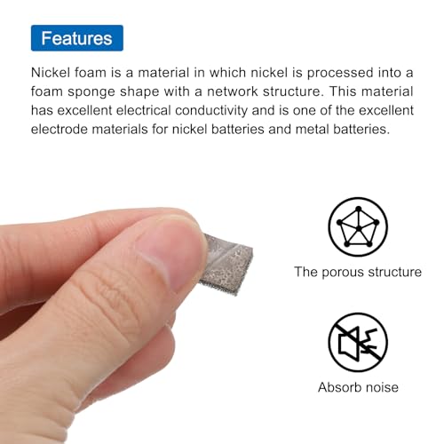 QUARKZMAN Nickel-Schaum-Elektrode, Knopfzellen-Elektroden-Nickelschaum-Scheibe, poröse Ni-Schaumplatte 20x10x1mm mit Klebstoff, Packung mit 100 Stück, Grau