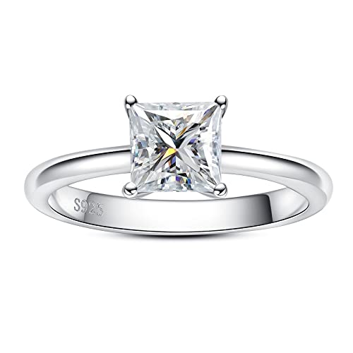 Princess Cut Moissanite Engagement Rings 1.2/2.524cttw D Color VVS1 Clarity Moissanite Diamond 925 Sterling Silver Solitaire Promise Wedding Rings for Women with Certificate