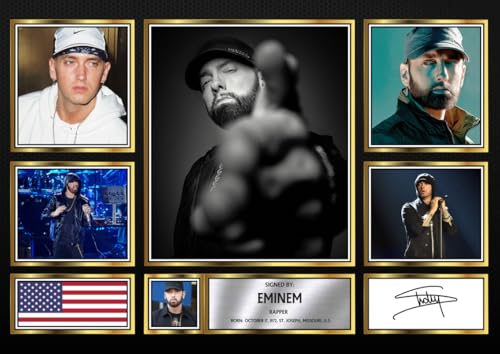 Eminem Signed Autograph Photograph Display - Perfect for Hip Hop Fans A4 Poster Print (297x210mm) - Limited Edition Autograph Fan Gift Collectible Memorabilia Merchandise