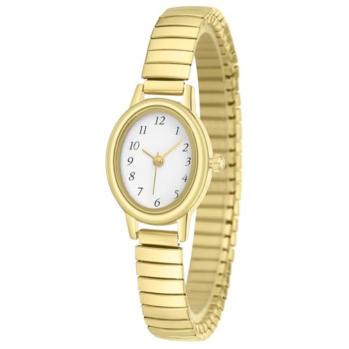 IBSO Easy Read Ladies Quartz Wrist Watch, Small Analog Gold Watch for Women with Oval Case, Water...