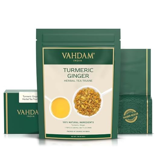 VAHDAM, Tisane Cúrcuma Jengibre - 200g (+100 Tazas) Té De Hierbas Hojas Sueltas Sin Cafeína Ni Gluten | Curcumina | Prepara Un Delicioso Té Caliente