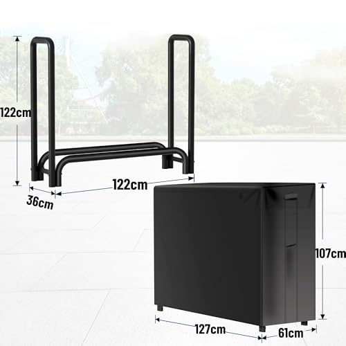 Amagabeli Kaminholzregal Aussen Lange 122cm x 107cm x 61cm Kaminholzständer Brennholzständer Holzhalter Brennholz Schwerlast Lagerregal Brennholzhalter Metall Holzaufbewahrung Holzlege-6