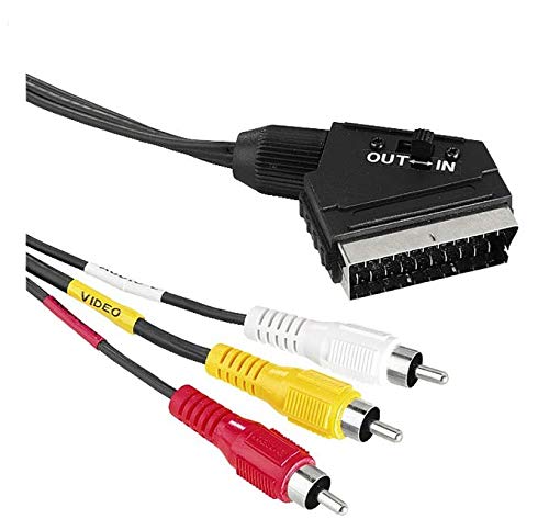 Image of K M Electronics® SCART Plug Male Switched in Out to 3 Phono RCA Stereo Audio Video Cable 1.5M