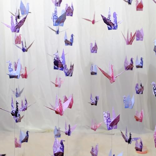 Image of Cherry Blossom Crane Paper Hanging Garlands(3stringsX 5.2ft), Japanese Flower Origami Birds Streamers for Bridal Shower, Baby Shower Birthday Party Supplies,Garden Ceiling Hanging Garland