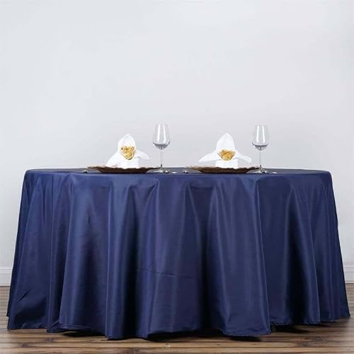 Efavormart Round Tablecloth, 132 Inch Stain & Wrinkle Resistant Washable Table Cloth, Decorative Polyester Fabric Table Cover for Banquet, Wedding, Dining- Navy Blue