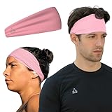 Temple Tape Headbands for Men and Women - Mens Sweatband & Sports Headband Moisture Wicking Workout Sweatbands for Running, Crossfit, Yoga and bike helmet friendly - Pink