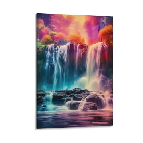 Cascade forestière murale peinture sur toile déco 40x60cm