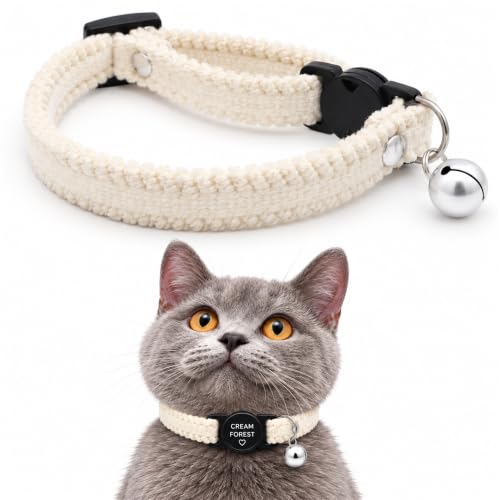 Double Layer Velvet Cat Collar, Breakaway Adjustable Pet Collar with Bell