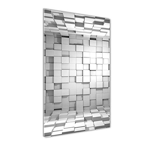 Mural Art Impression Verre Acrylique 50x100 | Déco Murale Plastique Cubes Gris