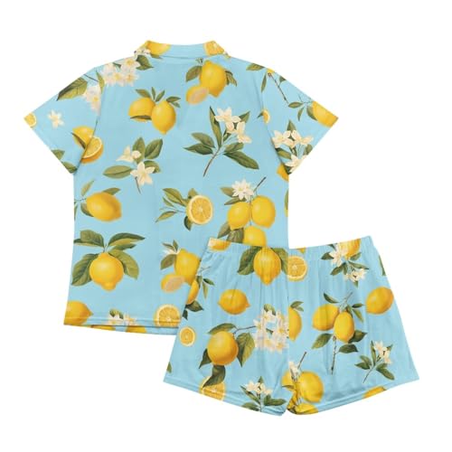 Image of Renewold Women's Short Sleeve Pajama Set Button Down Sleepwear with Notch Collar Soft Lounge Top and Shorts with Pockets