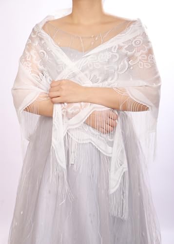 JWICOS Women Lace Wraps Shawls Tassel Triangle Shawls and Wraps for Party Wedding Evening Dresses3