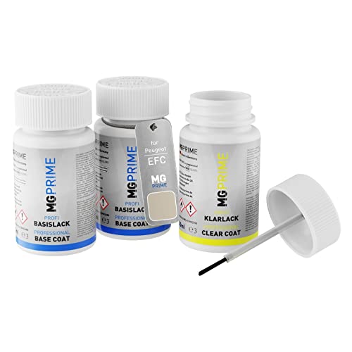 MG PRIME Autolack Lackstift Set für Peugeot EFC Blanc Perle Nacre/Perlmutt Weiss Perleffekt Grundlack Basislack Klarlack je 50ml