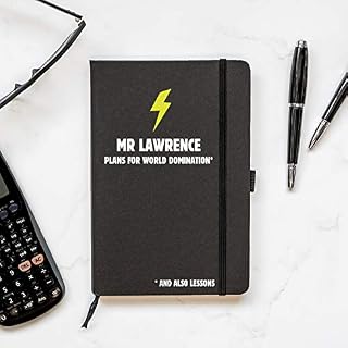 Stickerscape Personalised World Domination Heart Notebook (Black) | Gift for School Teacher, Friend Or Family Member | A5 Lined Hardback | Recycled Paper