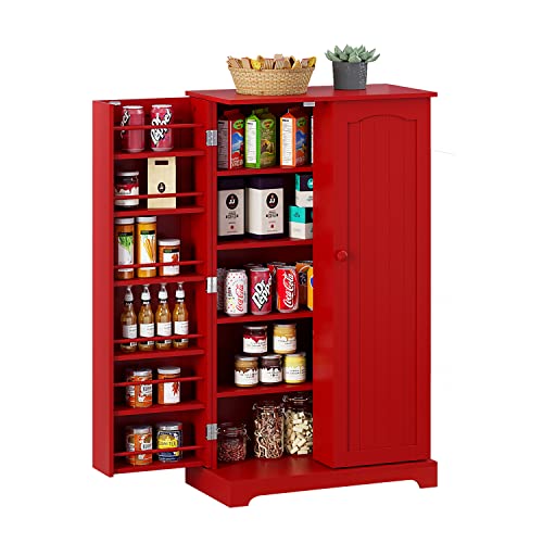 HOLTICO 41\'\' Kitchen Pantry Cabinet, Storage Cabinet with Doors and Adjustable Shelves, Food Pantry Cabinet for Kitchen, Dining Room, Living Room and Garage,Bright Red