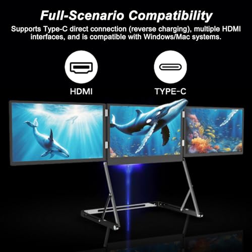 Image of 100% sRGB 1080P IPS Laptop Screen Extender Triple Monitor, 15.6 inch Foldable Portable Display for Laptop, Height Adjustable