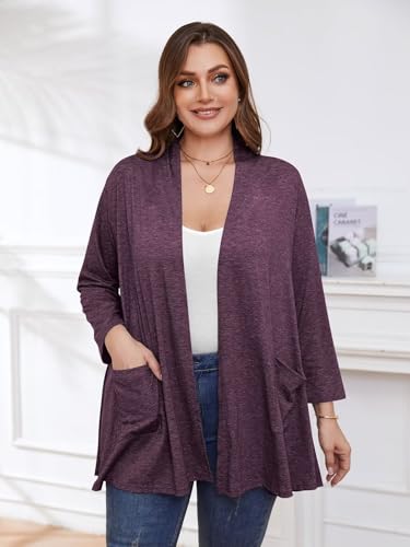 Image of BELAROI Plus Size Lightweight Cardigan Sweaters for Women Casual Open Front 3 /4 Sleeve Cover Up