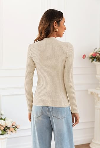 Poetsky Women's Fall Long Sleeve Tops Lightweight Turtleneck Sweater Ribbed Fitted Basic Shirts2