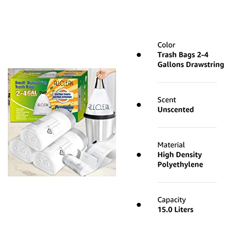 Trash Bags Small 2 To 4 Gallons Drawstring With Handles, Small Kitchen Garbage Bags White Drawstring Wastebasket Ultra Strong Bags, Clear Simple Trash Bags For Bathroom, Bedroom Office 15L(90 Counts) #TOP7