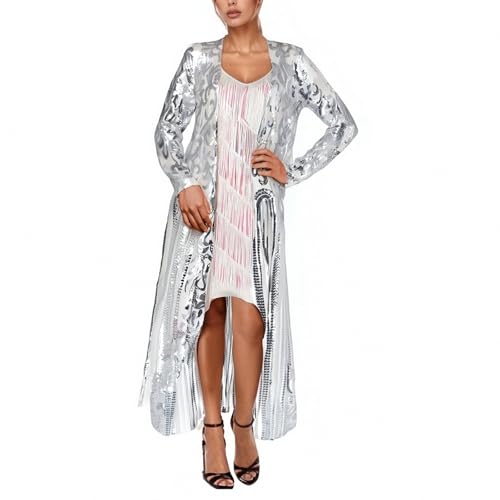 Abrigo primavera otoño maxi de lentejuelas chaqueta fiesta mujer