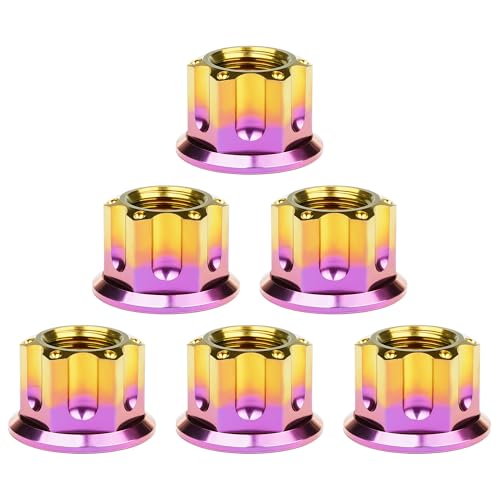 Image of Titanium M6 M8 M10 M12 M14 M16 Flange Bolt Nut Bicycle Motorcycle Rear Axle Car Modification Accessories Pack of 6 (M10 Pitch 1.25mm, Purple Gold)