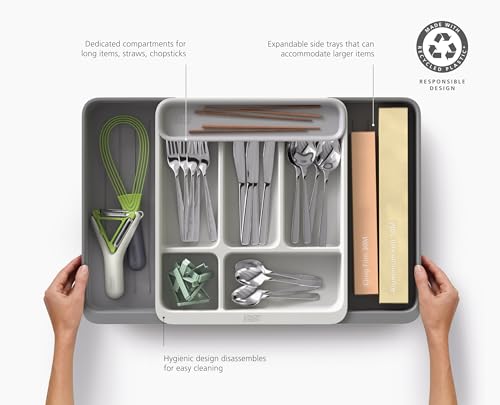 Image of Joseph Joseph DrawerStore Expanding Flatware Cutlery Organizer, Expandable Utensil Tray for Kitchen Drawer, Recycled Plastic