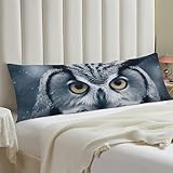 Boho Grey and White Owl Body Pillowcase 20x54 Body Pillow Cover with Zipper Full Long Decorative Bed Pillow Protector Outdoor Throw Pillows Shams for Bedroom Sofa Couch (One Side)